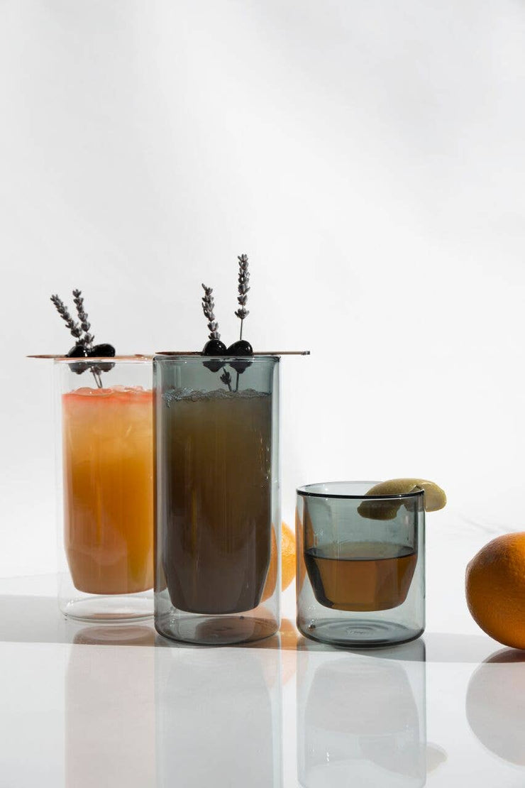 YIELD 16 oz Double-Wall Gray Glass Set